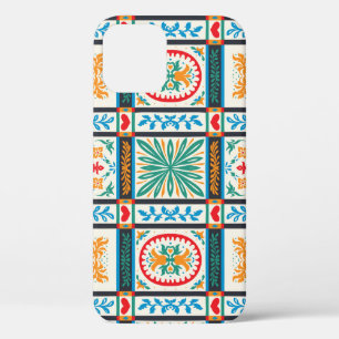 Italian majolica tile. Embroidery with flowers and iPhone 12 Case