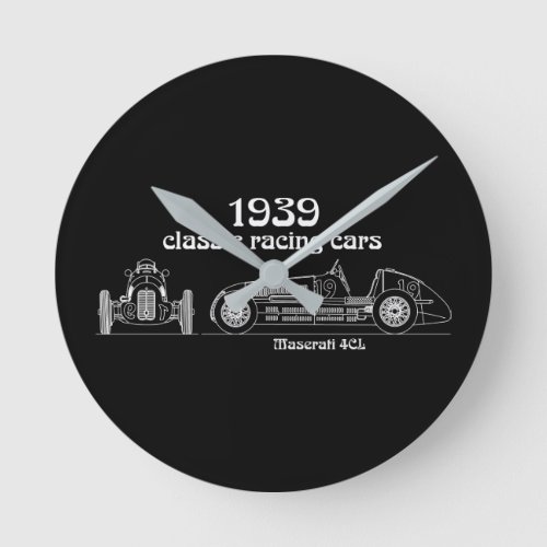 Italian Maserati 4CL Vintage Blueprint Round Clock