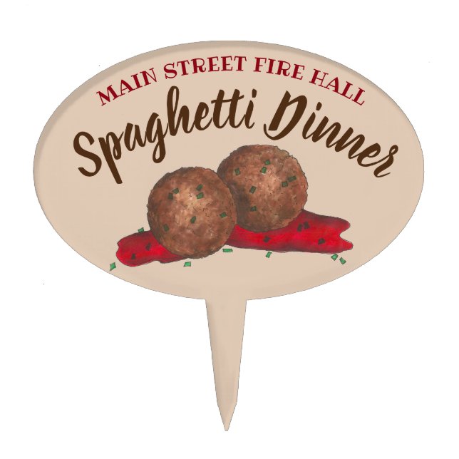 Italian Meatballs Spaghetti Dinner Charity Event Cake Topper (Front)