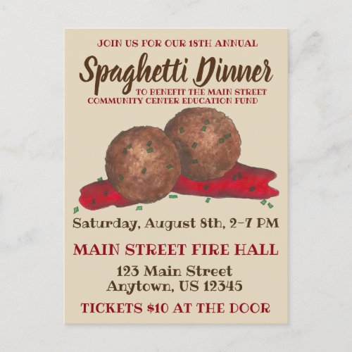 Italian Meatballs Spaghetti Dinner Charity Event Invitation Postcard