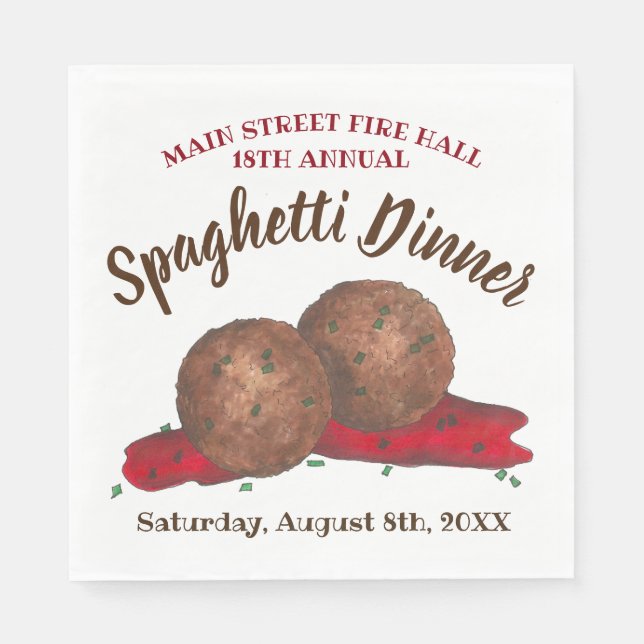 Italian Meatballs Spaghetti Dinner Charity Event Napkins (Front)