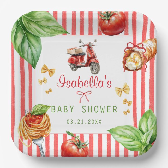 Italian Mediterranean Baby Shower Holy Cannoli Paper Plates (Front)