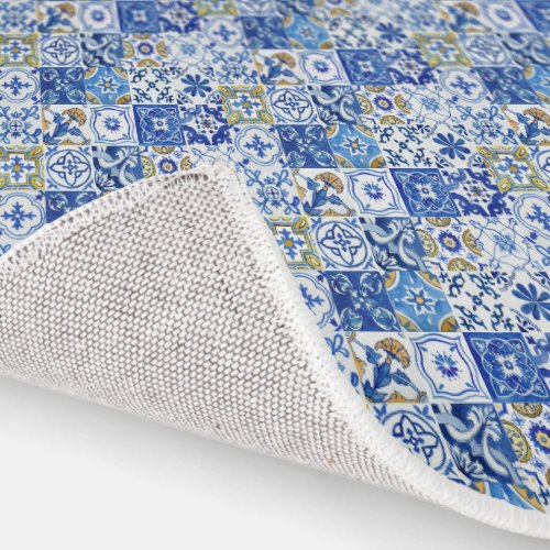 Italian Mediterranean Blue White  Yellow Pattern Rug