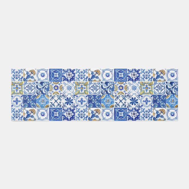 Italian Mediterranean Blue, White & Yellow Pattern Runner (Front)