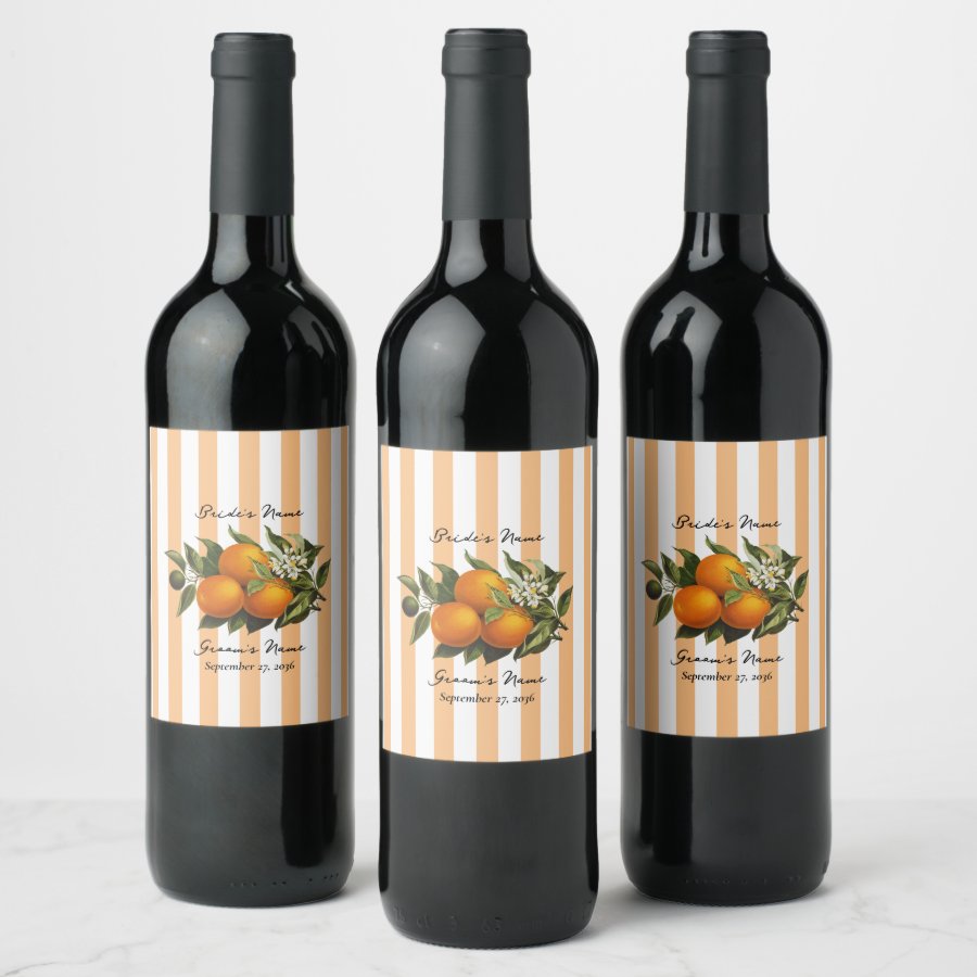 Italian Mediterranean Citrus Lemon Orange Wedding Wine Label
