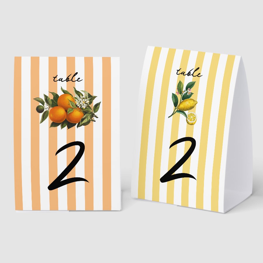 Italian Mediterranean Citrus Orange Lemon Wedding Paper Table Tent