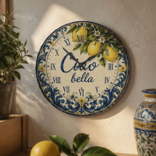 Italian Mediterranean Kitchen Amalfi Coast Lemon Large Clock