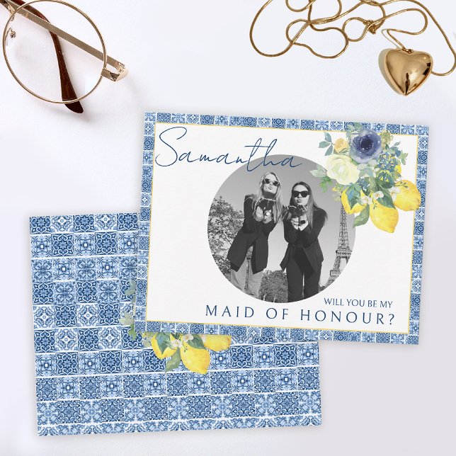 Italian Mediterranean Lemon Maid of honour photo Thank You Card (Creator Uploaded)