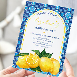 Italian Mediterranean Lemon Mosaic Baby Shower Invitation
