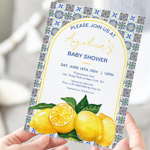 Italian Mediterranean Lemon Mosaic Baby Shower Invitation