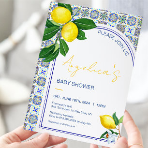 Italian Mediterranean Lemon Mosaic Baby Shower Invitation