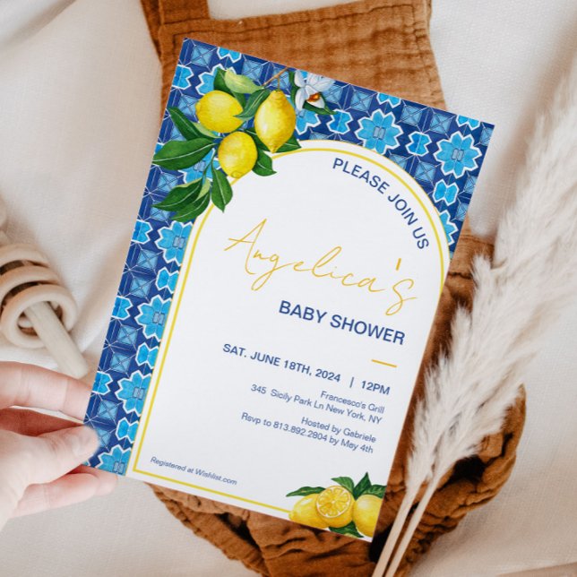 Italian Mediterranean Lemon Mosaic Baby Shower  Invitation (Creator Uploaded)