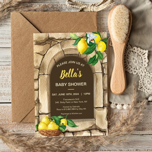 Italian Mediterranean Lemon Rustic Baby Shower  Invitation