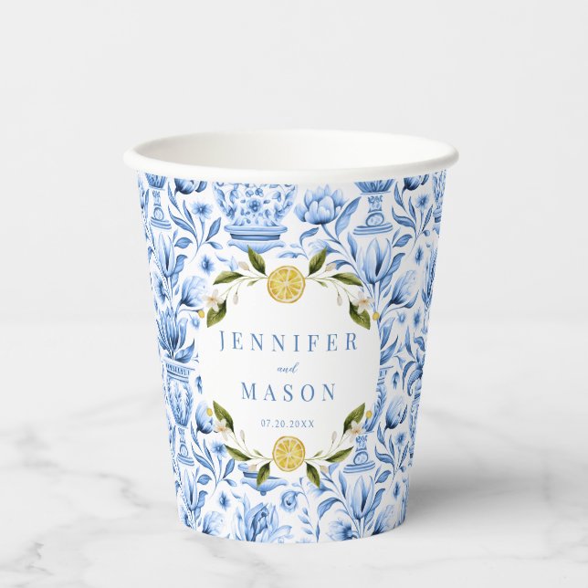Italian Mediterranean lemon wedding paper cups (Front)