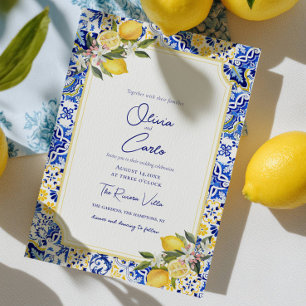 Italian Mediterranean Tile & Lemon Wedding Holiday Card