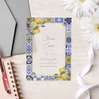 Italian Mediterranean Tile & Lemon Wedding  Vellum Invitations