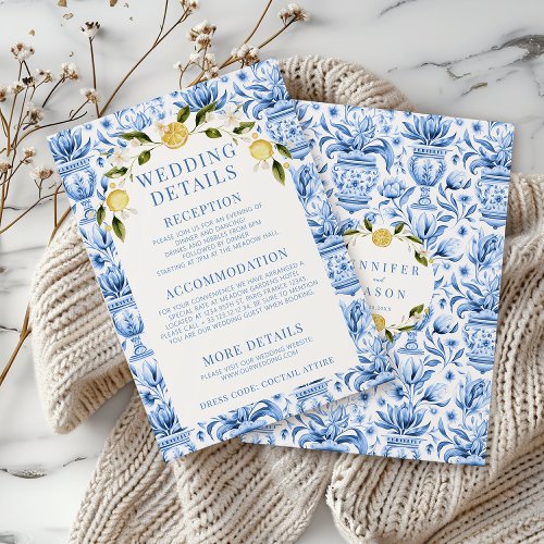 Italian Mediterranean tiles wedding details cards