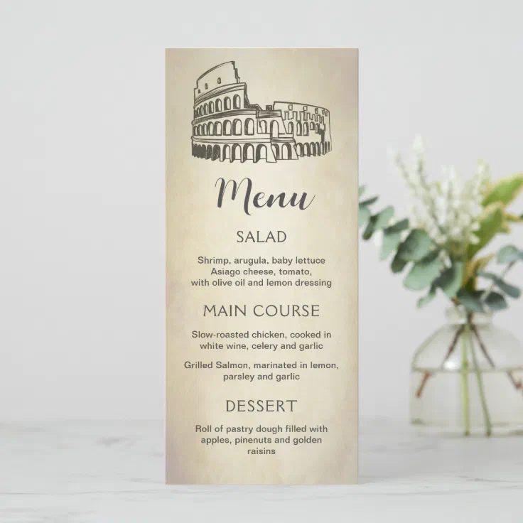 Italian menu, Colosseum editable printable menu Zazzle
