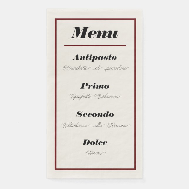Italian Menu Dinner Napkins (Front)