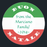 Italian Merry Christmas Buon Natale Round Stickers<br><div class="desc">Add your Italian family name to these Buon Natale Christmas round stickers which wish everyone a Very Merry in the language of Italy. Featuring the green, white and red colors of the Italian flag.or Tricolore, these will save you some time when you're doing your Xmas cards. Easier than signing each...</div>