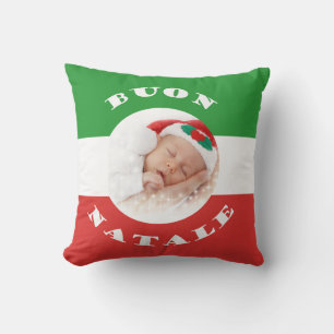 Italian Merry Christmas Buon Natale with Photo Throw Pillow