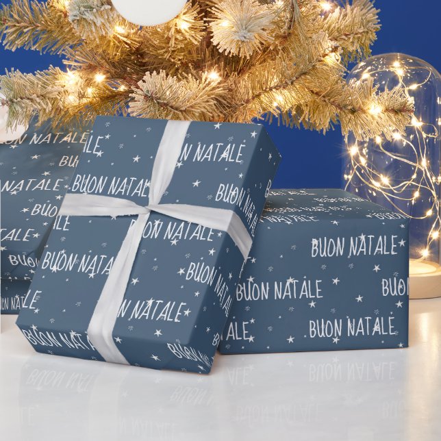 Italian Merry Christmas On Snowflakes Wrapping Paper (Holidays)