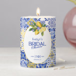Italian Mosaic Blue Tile &amp; Lemons Bridal Shower Pillar Candle