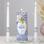 Italian Mosaic Blue Tile &amp; Lemons Bridal Shower Unity Candle Set