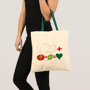 Italian Mozzarella + Tomato + Basil = Love Heart Tote Bag