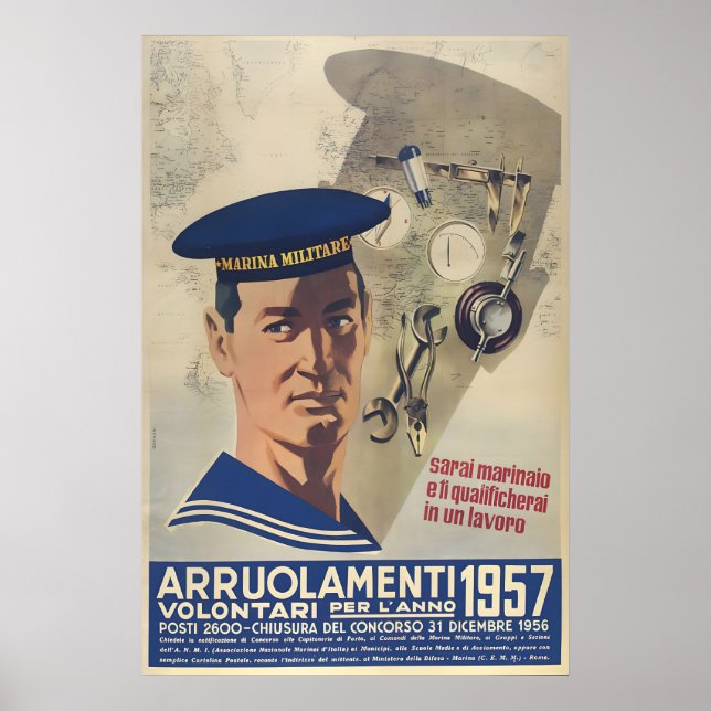 Italian Navy Propaganda Poster Volunteers (Front)