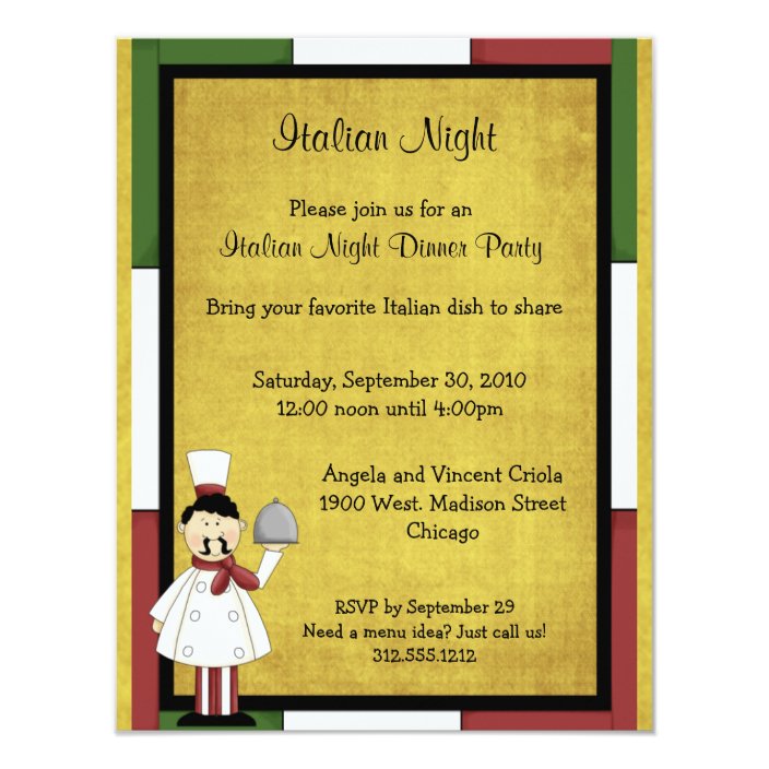 Italian Night Dinner Party Invitation Zazzle Italian Night Dinner Party Invitation