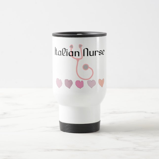 Italian Nurse Gifts--Hearts & Stethoscope Design Travel Mug (Center)