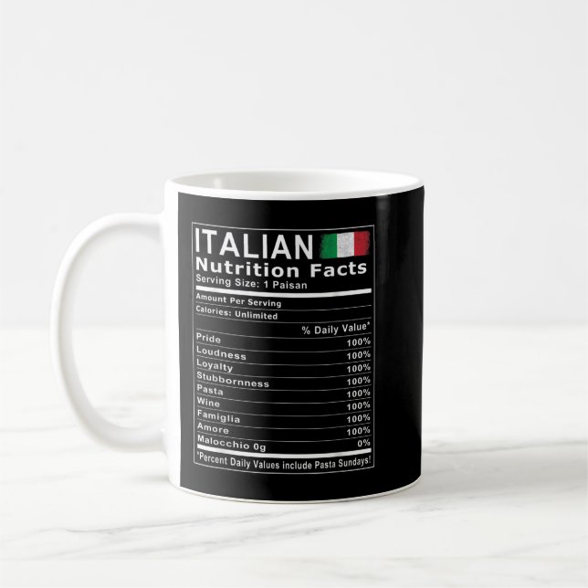 Italian Nutrition Facts T Shirt Coffee Mug (Left)