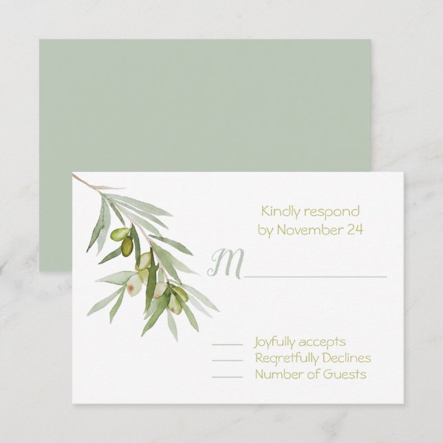 Italian Olive Branch Wedding RSVP (Front/Back)