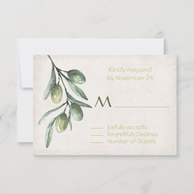 Italian Olive Branch Wedding RSVP Card (Front)