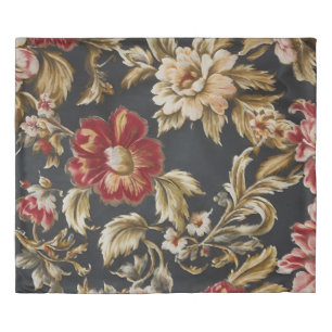 Italian Opulent White and Red Flowers with Leaves Duvet Cover