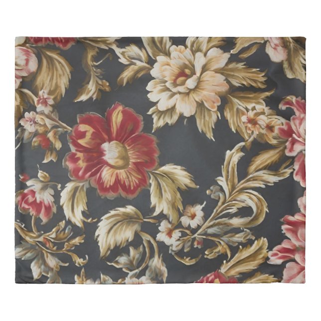 Italian Opulent White and Red Flowers with Leaves Duvet Cover (Front)