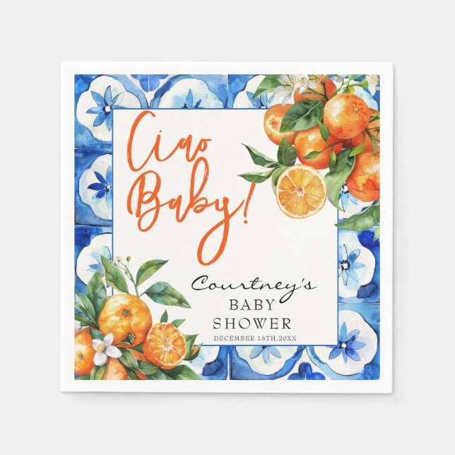 Italian Orange Watercolor Baby Shower Napkins (Front)