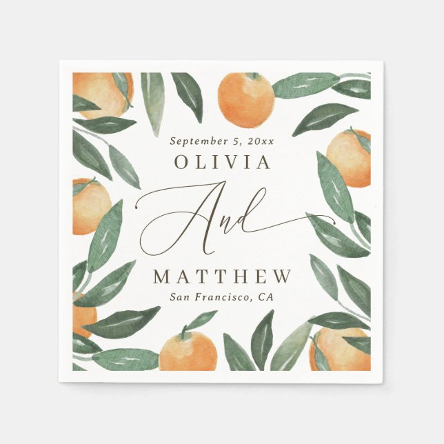Italian Orange Wedding | Rustic Citrus Garden Napkins (Front)