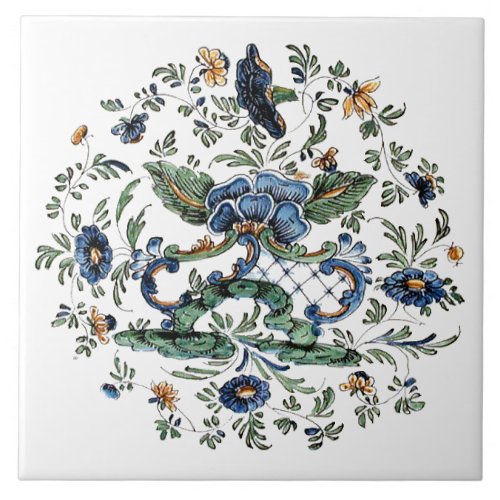Italian Painted Flower Print Ceramic Tile