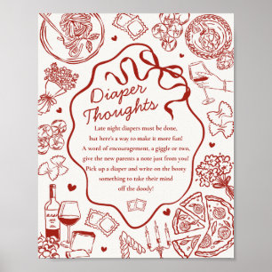 Italian Pasta Baby Shower Diaper Thoughts Game Poster