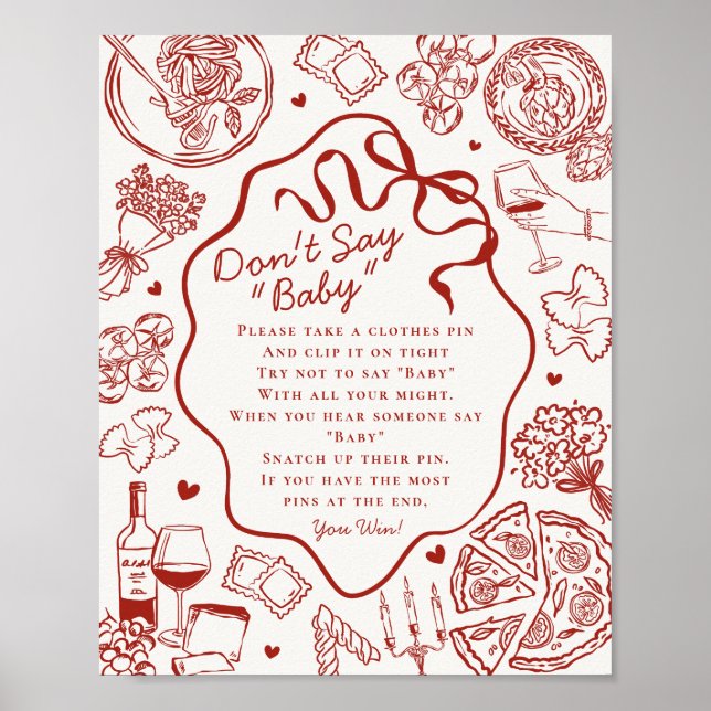 Italian Pasta Baby Shower Dont Say Baby Game Poster (Front)