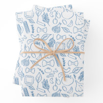 Italian Pasta Blue Noodle Doodle That’s Amore Wrapping Paper Sheets