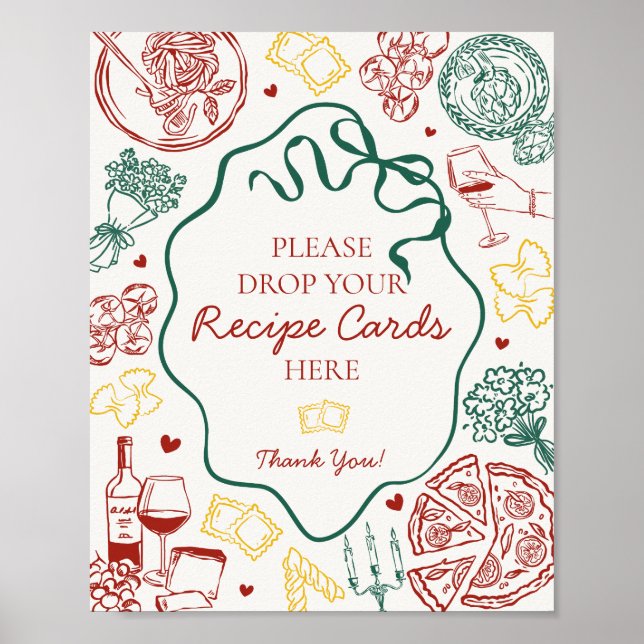 Italian Pasta Bridal Shower Share A Recipe Sign (Front)