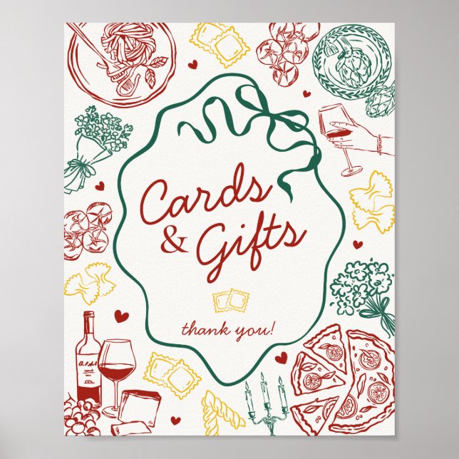 Italian Pasta Dinner Party Cards and Gifts Sign (Front)