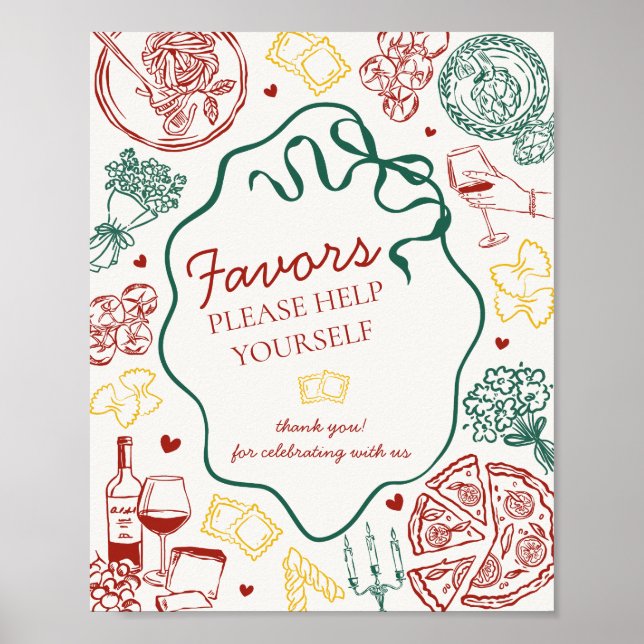 Italian Pasta Dinner Party Favors Sign (Front)