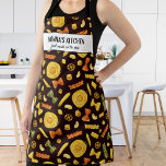 Italian Pasta Restaurant, Chef Nonna Custom Text Apron<br><div class="desc">Fun apron featuring a pattern of homemade pasta set against a black background and two lines of custom text. Add a person's name, your Nonna's name, restaurant name, cafe or shop name or delete the text and rectangle and just use the pattern. Perfect for Italian restaurants, budding chefs, birthday parties,...</div>