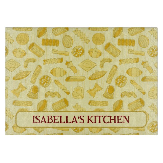 Italian Pasta Shapes Food Patterned Kitchen Cutting Board (Front)