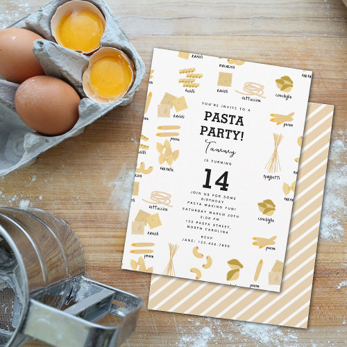 Italian Pasta Shapes  Names Pasta Making Birthday Invitation