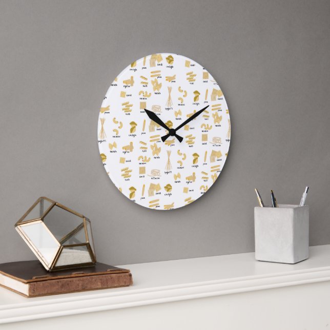 Italian Pasta Shapes & Names Pattern Large Clock (Office)